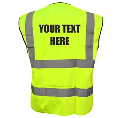 Image of Personalised Custom Text Yellow Hi Vis Viz Safety Vest Waistcoat Reflective High Visibility EN471 BS large
