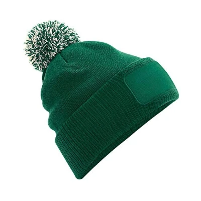 Image of Beechfield Snowstar® Patch Beanie Elegant Design Bottle Green/Off White