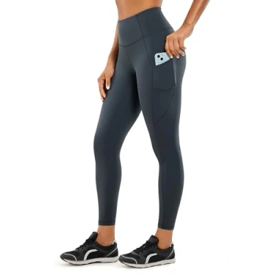 Image of CRZ Yoga Women&#039;s Naked Feeling Gym Leggings Squat Proof High Waist Pants Sports Tights with Pockets 25 Inches Melanite R427 8