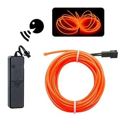 Image of EL Wire Orange, Sounds Control/Constant Light/Flash 9ft Neon Lights Glowing Strobing Electroluminescent with Battery Operated for Parties, Halloween, DIY Decoration…