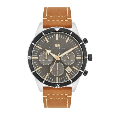 Image of Rhodenwald &amp; Söhne Male Analogue Chronograph Watch with Genuine Leather Bracelet 10010401 Karthago II Brown Yellowgold Crocodile (Embossed)