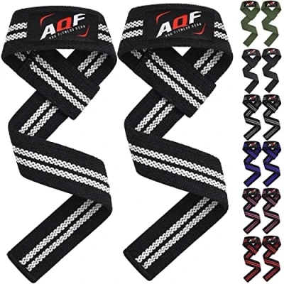 Image of AQF Weight Lifting Straps for Gym, Anti Slip Non padded Training Wrist Support Bodybuilding Powerlifting Fitness Webbing Bar Grips