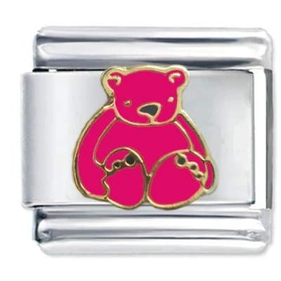 Image of Quiges 9mm Italian Style Charm Link Module Stainless Steel Cute Pink Bear for Bracelets