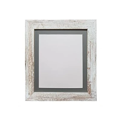 Image of FRAMES BY POST Metro Picture Photo Frame Distressed White with Dark Grey Mount A2 Image Size A3 Plastic Glass