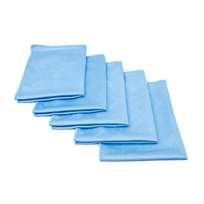Image of The Rag Company Diamond Weave Glass &amp; Window Detailing Towels to Polish Mirrors Chrome, Snakeskin Like Texture, Lint Free, Streak 280gsm, 16in. x 24in, Light Blue (5 Pack)