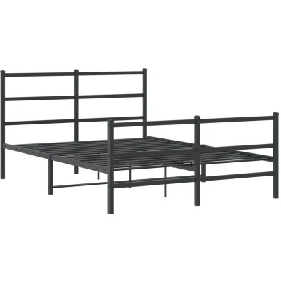 Image of vidaXL Metal Bed Frame without Mattress with Footboard Black 135x190cm