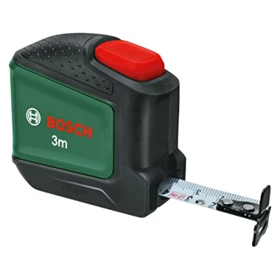 Image of Bosch Tape Measure 3m (Auto Lock; 19mm Width; Nylon Coated; Accurate 3 Metre In Metric Scale; with Two Direction Hook and Metal Belt Clip)