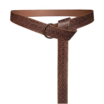Image of HiiFeuer Medieval Embossed PU Leather O Ring Belt, Retro Renaissance Knight Belt (Brown D)