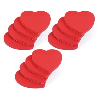 Image of Evergreen Goods Heart Shaped Sticky Post Notes Removable Adhesive Assorted Colours (Yellow, Pink, Blue, Green) 100 Sheets per pad 76x76mm (3&quot;x3&quot;) (12 Pads, Red Hearts)