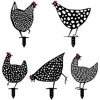 Image of Alnicov 5Pcs Metal Chicken Yard Art Hollow Out Rooster Animal Shape Decor for Outdoor Lawns Gardens Backyards Decoration Ornament