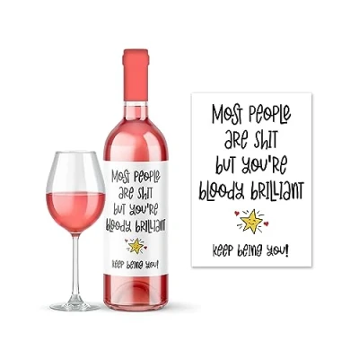 Image of Rib Ticklerz Funny Wine Label Best Friend Thank You Gifts Bestie Birthday Christmas Present Most People are Shit But You&#039;re Bloody Brilliant Appreciation WLS61