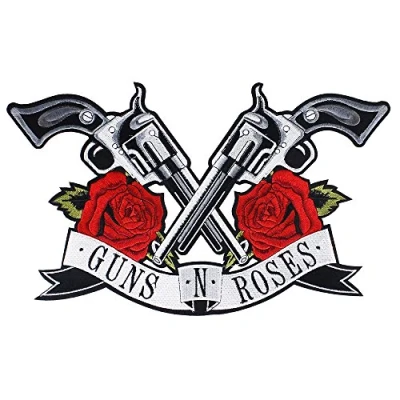 Image of 1piece Motorcycle Racing Patches Guns Roses Embroidery Fabric Iron on Motif Badges Backpack Applique for Jacket Decorated Sewing
