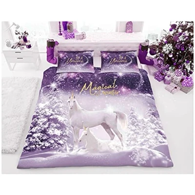 Image of GC GAVENO CAVAILIA Be A Unicorn Bedding Double Bed Set, Holiday Theme Xmas Duvet Cover And Pillowcases, Festive Animal Quilt