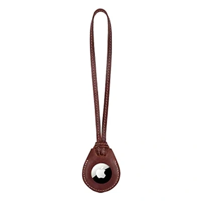 Image of LONDO Genuine Leather AirTag Case with Neck Strap (Black)