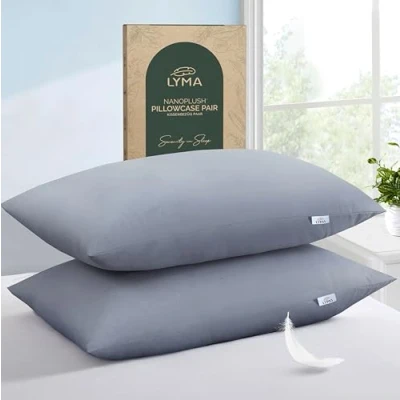Image of LYMA Bedding Pillow Cases 2 Pack, Ultra Soft Breathable Housewife Cover, OEKO TEX Certified, Nanoplush Double Brushed Quick Dry Pillowcases, Envelope Closure Wrinkle Fade Resistant 50x75CM, Light Grey