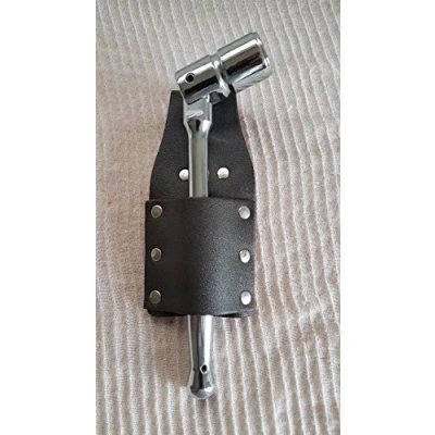 Image of Heavy Duty Scaffold Spanner 7/16 (21mm) 12 Teeth Flexi Head Swing Over Handle with Black Leather Single Frog/Pocket/Pouch BBI for Scaffolding Tools Belt