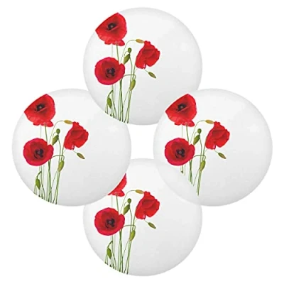 Image of Red Poppy Flower Placemats Set of 4 Round Dining Table Mats Heat Resistant Non Slip Place Washable for Home Kitchen Indoor Outdoor Party Decoration