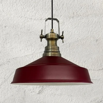 Image of bamyum Asletl Pendant Light Vintage Metal 40 cm, Lamp Shades Ceiling, Kitchen Lights Ceiling E27, Industrial Fitting for Living Room, Burgundy