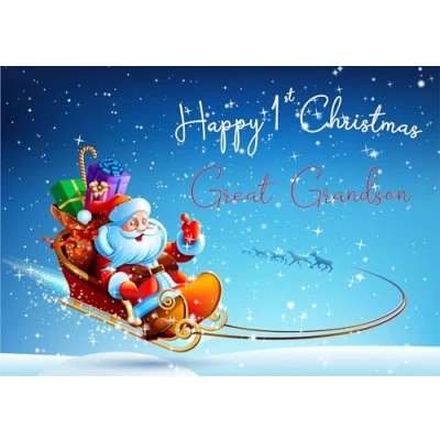 Image of doodlecards Great Grandsons 1st First Christmas Card Santas Sleigh Medium Size for with Plain Envelope
