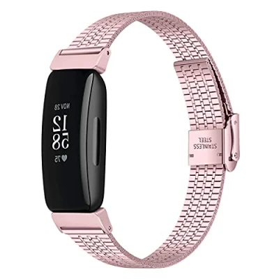 Image of TopTen Watch Band Compatible with Fitbit Inspire/Inspire HR/Inspire 2 Strap, Stainless Steel Adjustable Wrist Bracelet, Replacement Accessories Wristband (Pink, For Inspire 2)