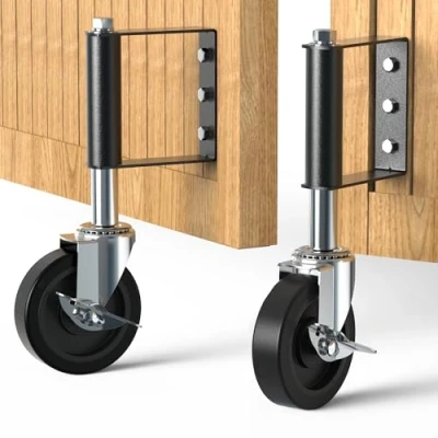 Image of HOLKIE 2 Pack 100mm gate Wheel Heavy Duty Spring Loaded Swivel Castor for Wooden and Fence (100 kg Capacity per wheel)