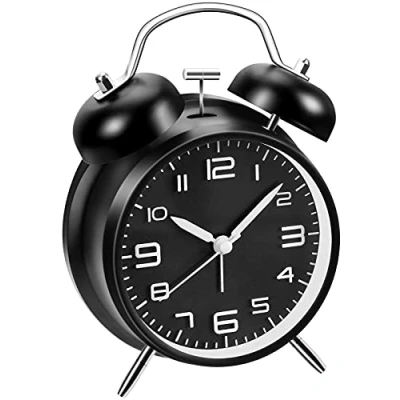 Image of YouJabz Double Bell Alarm Clock with Night Light, Retro Children&#039;s Analogue Large Dial of 4 Inches, No Ticking, Silent, Back to School, Child Student Gift (Black)