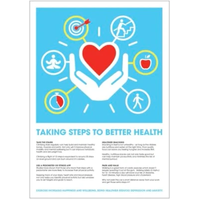 Image of health &amp; Wellbeing Poster Taking steps to better 420x594mm synthetic paper