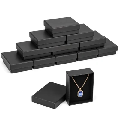 Image of Kurtzy Black Jewellery Gift Box Set (12 Pack) Small Boxes for Empty Ring 9x7x3cm/3.5x2.7x1.1 Inch Necklace/Bracelet