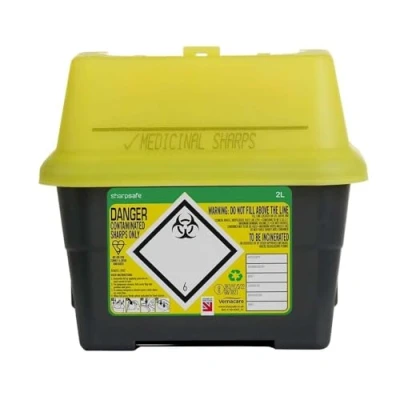 Image of Sharpsafe 2 Litre 5th Generation Yellow/Grey Sharps Bin Clinical Waste Disposal