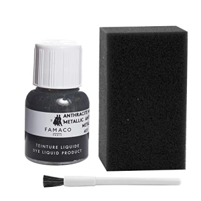 Image of Dye Design Paint for Leather and Faux Shoes, Trainers, with Sponge Brush, Famaco Liquid, 36 Colours Metallic Anthracite