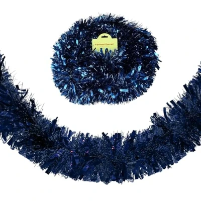 Image of Navy Blue Tinsel for Christmas Tree 2M Dark Shiny Garland Metallic Hanging Decorations Party Indoor and Outdoor