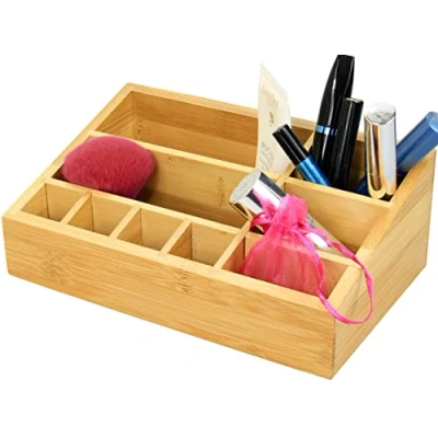 Image of Woodquail Cosmetic Organiser Tidy, Makeup Storage Display, Made of Natural Bamboo
