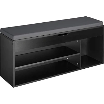 Image of TecTake 800859 Shoe Storage Bench Cabinet Hallway Organizer Soft Cushion Seat 104 x 30 49 cm (Black)