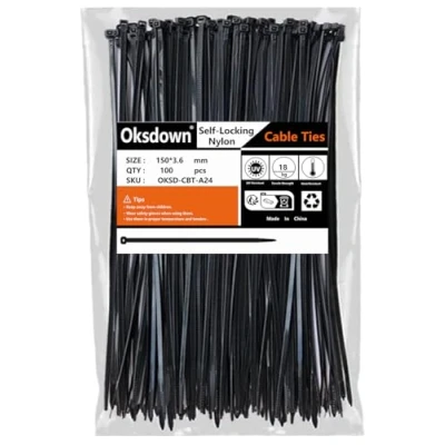 Image of Oksdown 100 Pack Black Plastic Cable Ties 150mmx3.6mm Small Nylon Zip Premium Self Locking 6 inch Mini Tie Wraps