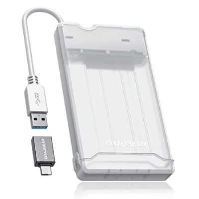 Image of GRAUGEAR External enclosure for 2.5 inch SATA SSD/HDD Includes USB C adapter 3.0 UASP Tool free installation Integrated cable G 2503 AC