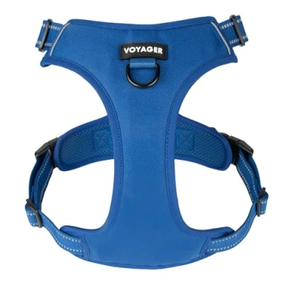 Image of Voyager Dog Harness Dual Leash Attachment No Pull Control Adjustable Soft but Strong Pet for Medium and Large Dogs with 3M Reflective Technology Royal Blue Lattice, M (Chest: 20 25&quot;)