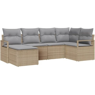 Image of vidaXL 6 Piece Garden Sofa Set with Cushions Beige Poly Rattan