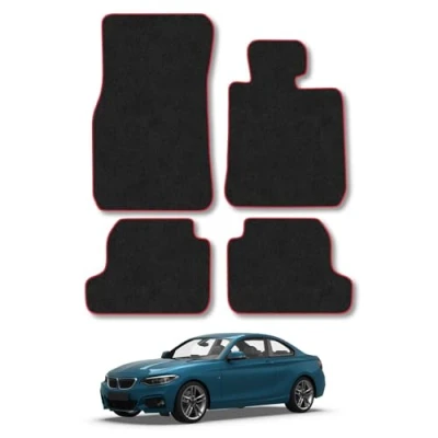 Image of Car Mats Compatible with BMW 2 Series (2014 ) F22 Tailored Fit Red Carpet Floor Set Accessory Custom 4 Pieces Anti Slip Backing &amp; Binding Trim Edge