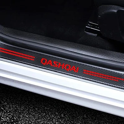 Image of 4PCS Car Door Sill Protector, for Nis san Qashqai J10 J11 J12 2009 2021, Kick Plate Cover Carbon Fiber Tape Anti Scratch Edge Guard Stickers Styling Accessories,Red