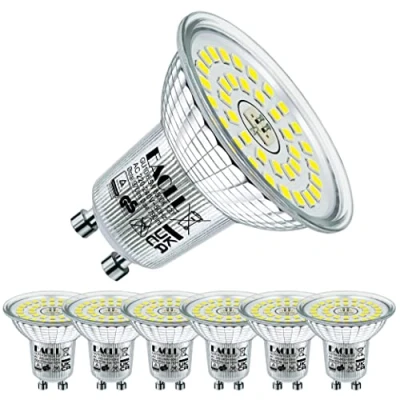 Image of EACLL GU10 LED Bulbs Cool White 6.5W Replaces 100W Halogen Bulbs, Pack of 6, 970 Lumen 6500K, AC 230 V Flicker Free Spotlight Beam Angle 120 Spot, Non Dimmable Shorter Reflector Lamps