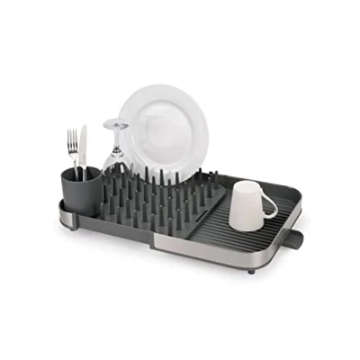 Image of Joseph Duo Expanding Dish Drainer Rack with Removable Cutlery Holder, Draining Spout, Stainless steel/Grey