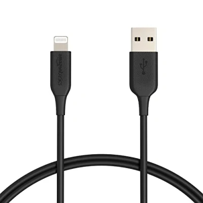 Image of Amazon Basics 2 Pack USB A to Lightning ABS Charger Cable, MFi Certified for Apple iPhone 14 13 12 11 X Xs Pro, Pro Max, Plus, iPad, 0.9 m, Black