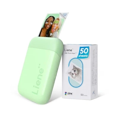 Image of Liene Photo Printer, 2x3 Mini Portable Printer Bundle w/ 50 Zink Adhesive Sheets, Bluetooth 5.0, Compatible w/iOS &amp; Android, Small Color Mono Instant Picture for Smartphone