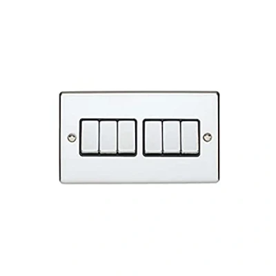 Image of Enhance Decorative 6 Gang Switch Polished Chrome Finish With Black Trim