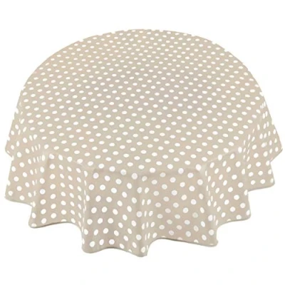 Image of Home Direct Round Oilcloth PVC Wipe Clean Tablecloth Table Cover 160cm 62&quot; Polka Dot Beige