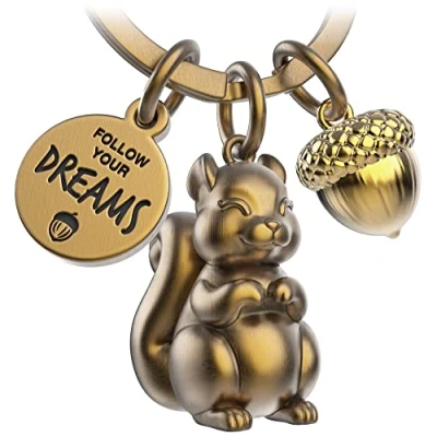 Image of FABACH Skippy Squirrel Keyring with Engraving Cute Lucky Charm as Motivation Gift for Girlfriend Follow Your Dreams, Antique bronze