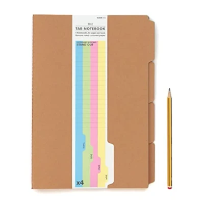 Image of Suck UK A4 Notebook With Tabs Revision Planner Dividers School Supplies &amp; Office Accessories To Do List or Weekly Pack of 4 Lined Paper Note Pads Kraft