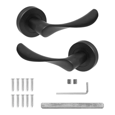 Image of Decoranddecor Nimbus Matt Black Intenal Door Handles Aluminium Lever on Rose with Fixings and Accessories