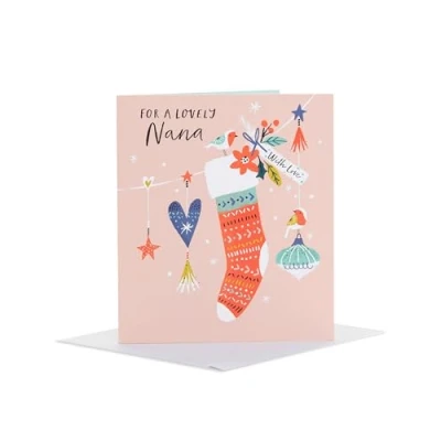 Image of UK Greetings Christmas Card for Nana Lovely Pink Design