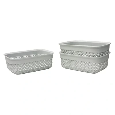 Image of JVL Droplette Design Set of 3 Rectangular Plastic Storage,7 x19 x14cm Approx, Grey, One Size